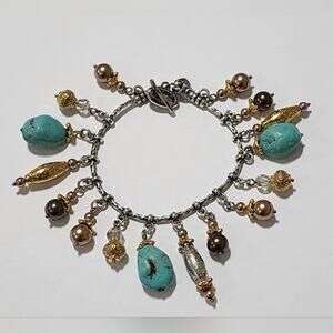 Brighton Perisiana turquoise gold silver plated‎ beaded charm bracelet